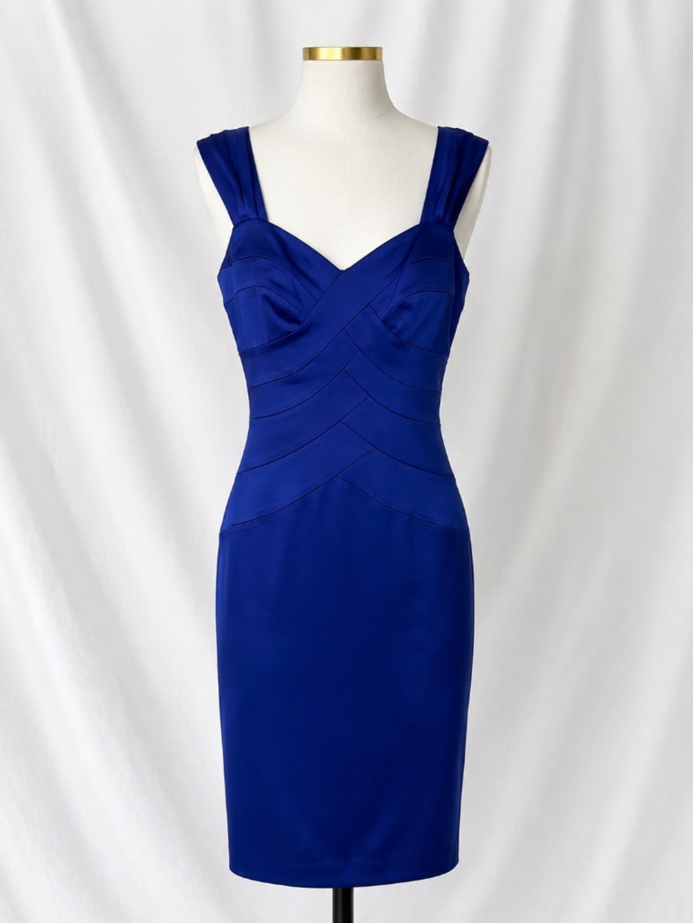 JAX Royal Cobalt Blue Structured Satin Cocktail Dress - Size 6 (EUC)